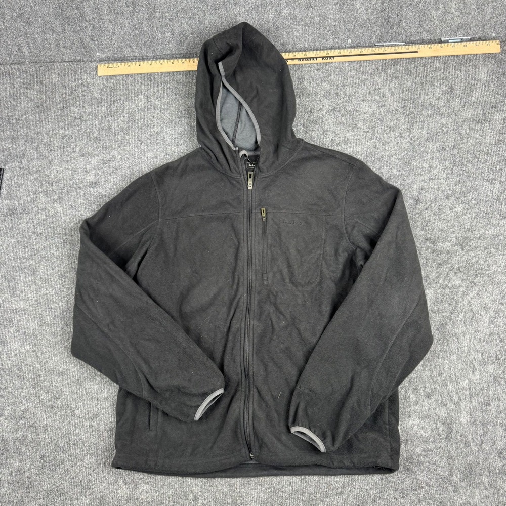 L.L. Bean Jacket Mens Size M Black Fleece Full Zip Hooded Pocket Outdoor Casual